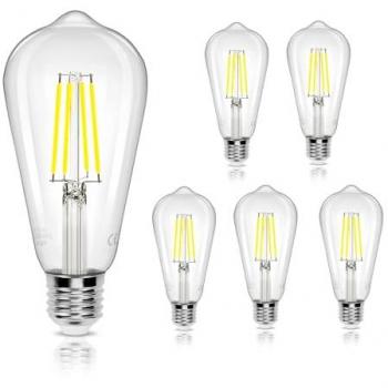 Bombilla LED decorativa Aigostar E27 con filamento, 6500K de luz fría, 8W (equivalente a 69W), 900 lú