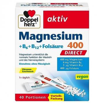 Doppelherz Magnesium 400 Direct Pellets mit B6, B12 und Folsäure