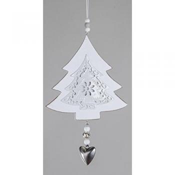 Tannenbaum‑Deko aus Holz, 20 cm, mit Silberschmuck‑Herz
