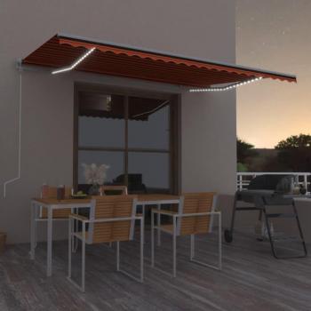 VidaXL Toldo automático LED sensor de viento naranja/marrón 500x300 cm