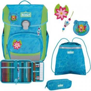 Tote scolaire bleu pâle + jaune fluo – Pack Basic Neo 4 pièces Water Lily 245145