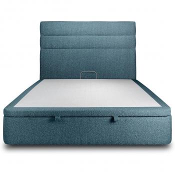 Lit Coffre Tête de Lit Lignes Bouclette Bleu 160x200 – Profondeur 39 cm