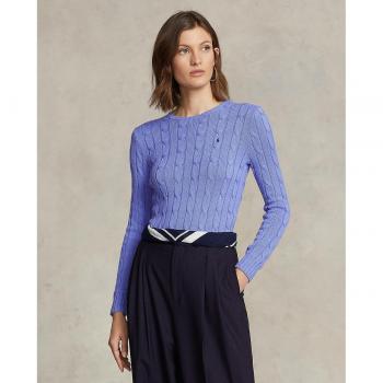 Polo Ralph Lauren Pull Maille Torsadée – Col Rond, Bleu (Femme)