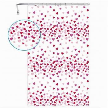 Tenda Doccia 12 Ganci Cuori Rossi 180x200 Cm
