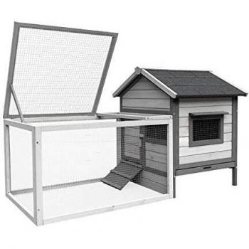 Fudajo Casa di Coniglio Legno Grigio 146x75x83 cm con Recintino e Vassoio Rimuovibile