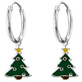 Retro Styler Children's Sterling Silver Hanging Christmas Tree Hoop Earrings