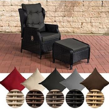 CLP Polyrattan‑Sessel Breno – verstellbare Rückenlehne, Anthrazit/Schwarz
