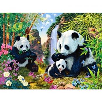 Diamant Rond Panda Famille Bricolage Point de Croix Bambou 5D 20X30cm