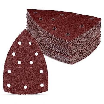 Ponceuse Relaxdays : 50 feuilles de papier abrasif – grains 40, 80, 120, 180 – 11 trous – 105×152 mm (marron)
