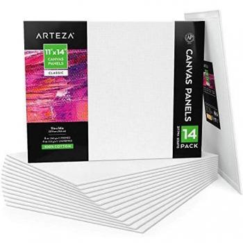 Arteza Acrylic Painting Canvas Panels, 11x14 inches, 14-Pack, 100% Cotton, Primed for Wet Media