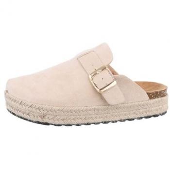 Ital-Design Damenbeige Pantoletten im Freizeitlook