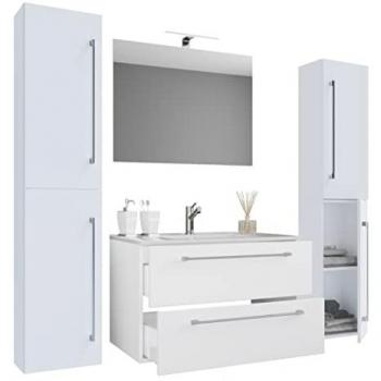 Set Arredo Bagno 5 pezzi: Lavabo, Armadio Inferiore, Specchio – 80 cm – Bianco