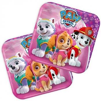 Paw Patrol Pinkes Pappteller-Set 8 Stück, Quadratisch 18 cm
