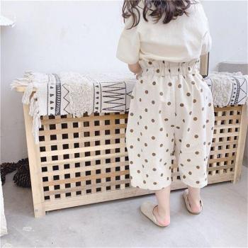 Pantalones de verano para niños y niñas, 7 puntos, algodón, lunares P4201