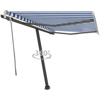 Parasol portable manuel rétractable 300 x 250 cm bleu et blanc