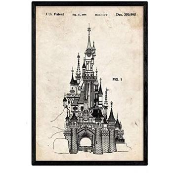 Impresión Vintage Nacnic: Castillo Disney con Patente Antiguo en Azul