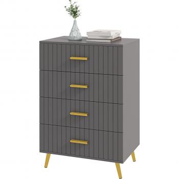 Homcom 4-Drawer Dresser, Bedroom Chest of Drawers, Storage Unit with Aluminium Legs, Dark Grey