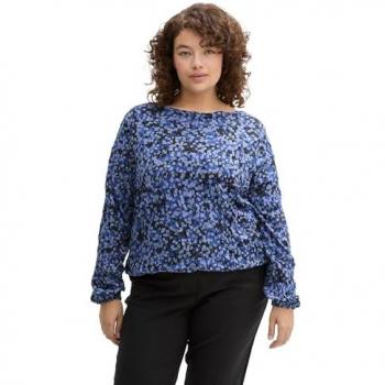 TOM TAILOR PLUS Langarmshirt Gr. 48, blau (navy watercolor squares design)
