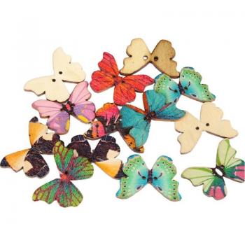 Boutons en bois papillon multicolore pour accessoires de vêtements