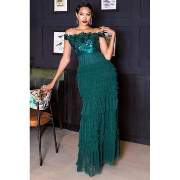Goddiva Ruffle Mesh Maxi Dress