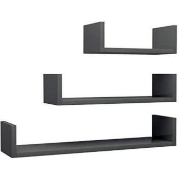 VidaXL Contemporary High Gloss Grey Wall Shelf Trio