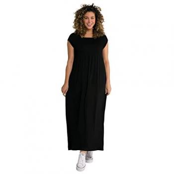 Ulla Popken Maxikleid A-Linie gesmokt Carré-Ausschnitt Halbarm