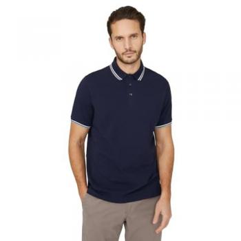 Men's Medium Navy Piqué Tipped Polo Shirt – Cotton