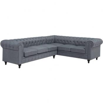 Beliani L-Shaped Chesterfield Sofa Left Hand 5 Seater Beige