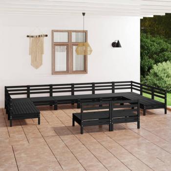 Vidaxl 12 Piece Garden Furniture Set Black Solid Wood Pine