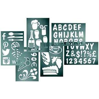 Securit Liquid Chalk Marker Stencil Set Plastic (Pack of 6)