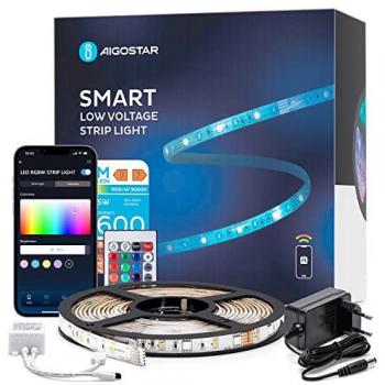 Aigostar Striscia LED Smart 5 Metri, Luci Led RGBW con Telecomando, WiFi Compatibile con Alexa e Google Assistant