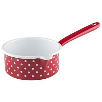 Casserole Ø14cm 0.75L Émaillée Rouge à Pois avec Bec Verseur