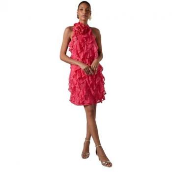 Lace Flared Mini Dress in Coral