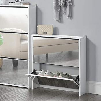 Vogar White Shoe Organizer with Mirror for 6 Pairs, 67 x 63 x 17 cm