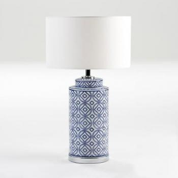 Lampe de bureau Fijalo, céramique bleu blanc, 20x20x51 cm