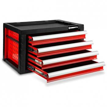 EBERTH Toolbox Rouge – 4 Compartiments, Poignées Ergonomiques, Sécurisation