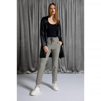 Pantaloni a quadri con tasche e cintura elastica, Donna, Nero, Taglia 50