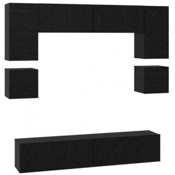 Set Mobile TV VidaXL 8 Pezzi Legno Confezionato Nero 80x30x30 cm