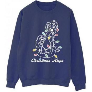 Disney Ladies’ “Christmas Hugs” Sweatshirt by Lady & The Tramp, White, Small