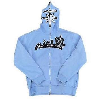 Pull Hoodie Full Zip Femme Homme Y2K Hip Hop Bleu