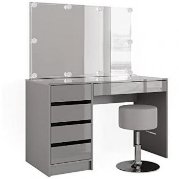 Vicco Make-Up-Tisch Sherry Grau Hochglanz mit LED Beleuchtung