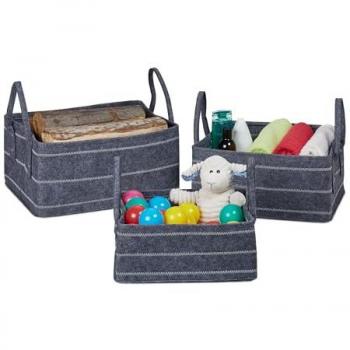 Set di Cestini Portaoggetti Relaxdays – 3 Borse in Feltro 10L/17L/25L, Grigio Scuro e Bianco
