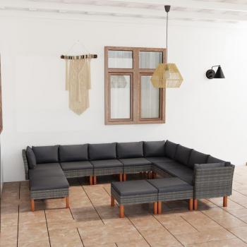 12-Piece Grey Poly Rattan Patio Lounge Set with Cushions