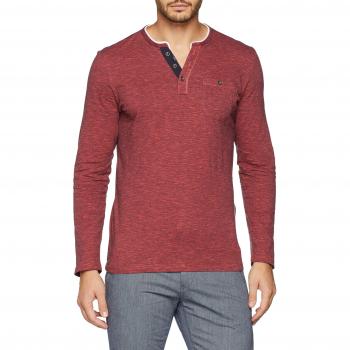 Herren Casual T-Shirt Langarmshirt in Streifenoptik, Rot (Yarn Dye Stripe Plai) 11096