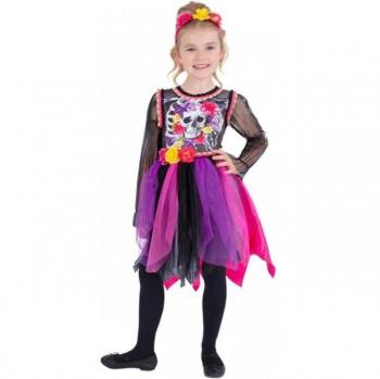 Black Pom‑Pom Dia de los Muertos Smiffy Girl Costume 7‑9 Years