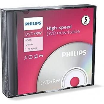 Philips 4x DVD+RW Disc‑Set 4,7 GB (5 Stück) im schlanken Karton