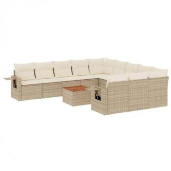 Canapé d’extérieur VidaXL – Salon de jardin avec 12 coussins beige résine tressée