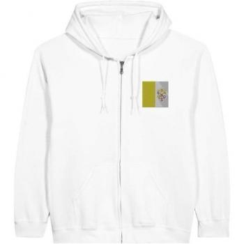 Long‑Sleeve White Fleece with Vatican Flag Zip & Hood