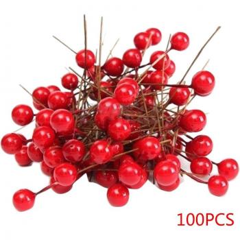 100pcs Christmas Foam Red Holly Berries Decoration