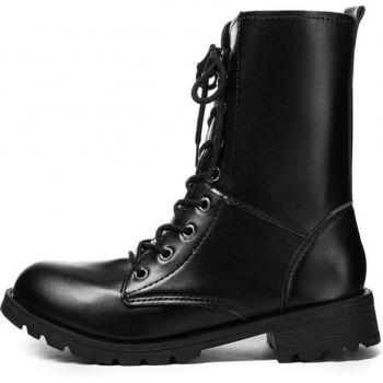 Large Size Black Leather Ankle Boots for Women